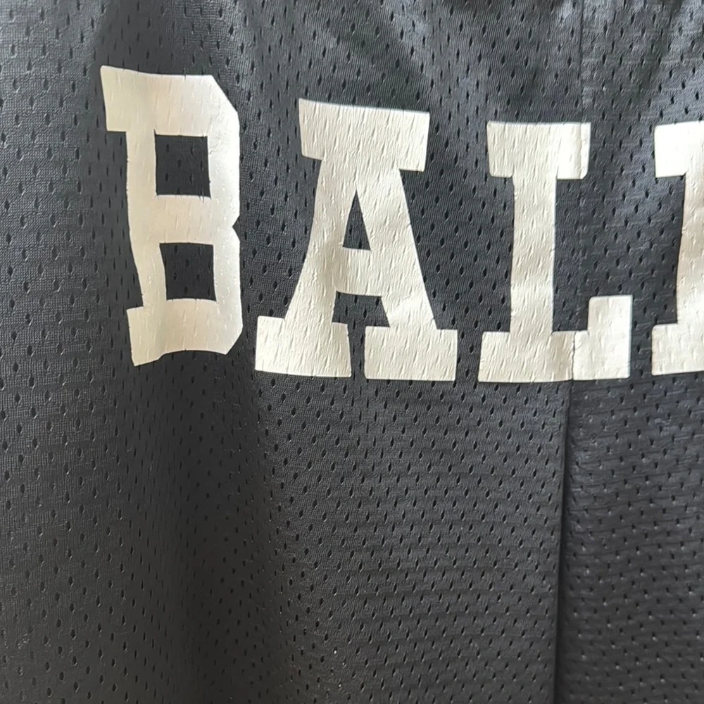 BRIAN LICHTENBERG Vintage Black Mesh Shorts with White 'Ballin' Text - Picture 2 of 8